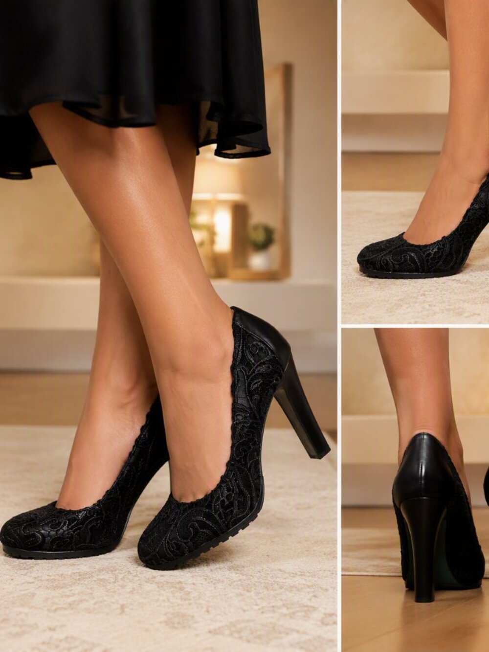 Lisa for Donald J Pliner Black Embroidered Heels